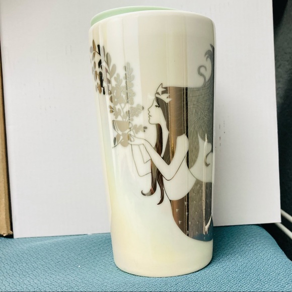 Starbucks 2021 Holiday Ceramic Tumbler Cup Iridescent Pearl White Mermaid 12oz - Picture 1 of 2